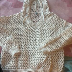American Eagle Outfitters Cream hooded Sweater
